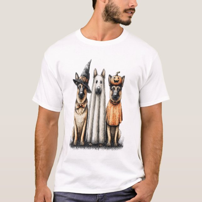 Halloween Ghost German Shepherd Dog T Shirt (Framsida)