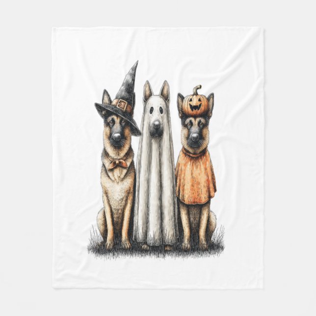 Halloween Ghost German Shepherd Hund Fleecefilt (Framsidan)