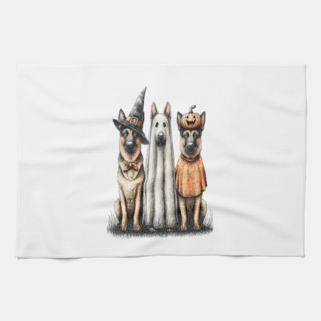 Halloween Ghost German Shepherd Hund Kökshandduk (Horisontell)