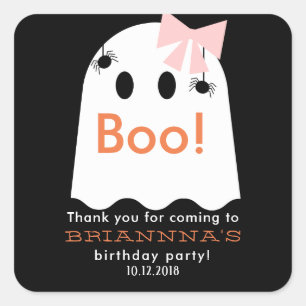Halloween Ghost Girl Birthday Tack Black Fyrkantigt Klistermärke