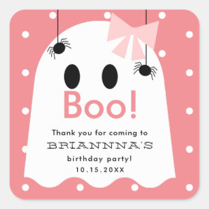 Halloween Ghost Girl Birthday Tack Rosa Fyrkantigt Klistermärke