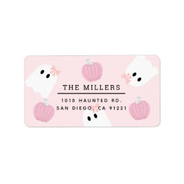Halloween Ghost GIrl & Pumpkin Rosa Adress Adressetikett