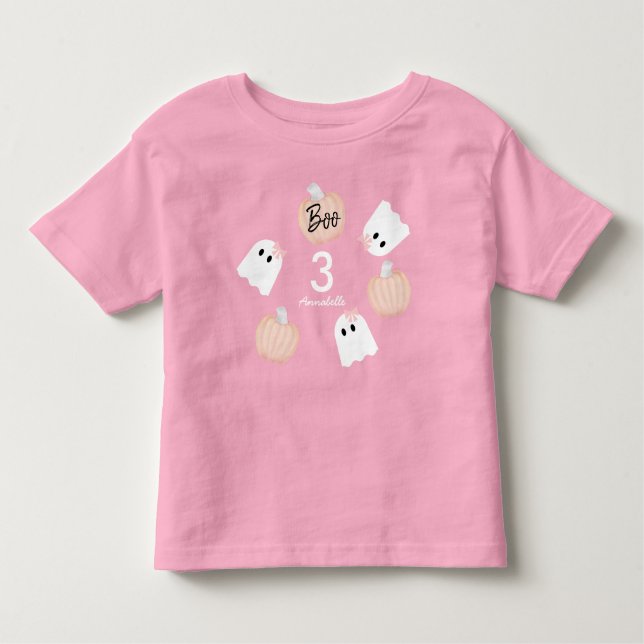 Halloween Ghost Girl Pumpkin Rosa Birthday T Shirt (Framsida)