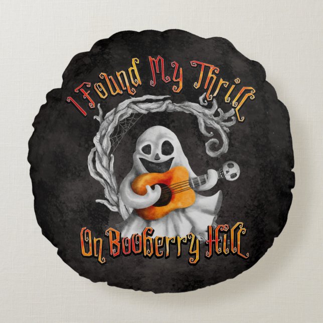 Halloween Ghost Guitar Booberry Hill  Rund Kudde (Framsidan)