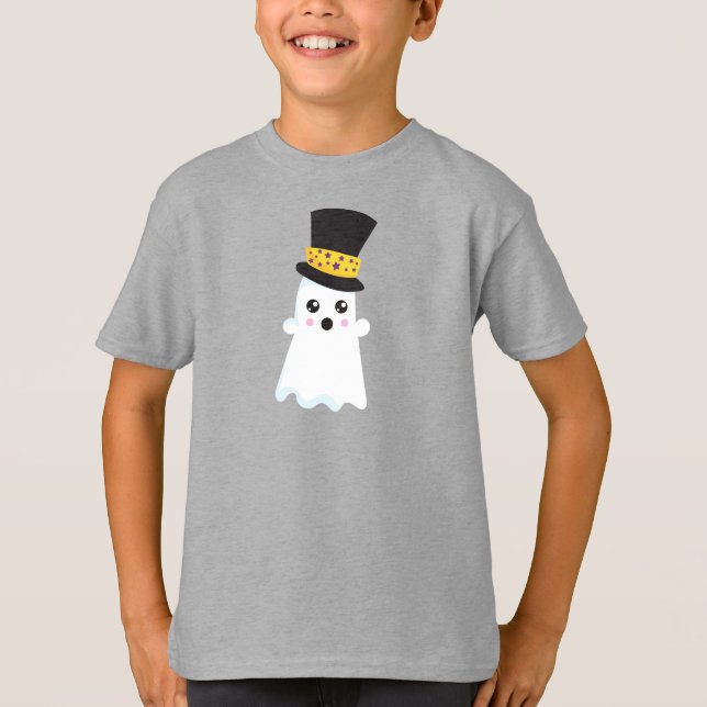 Halloween, Ghost, Hat, Boo, Bus eller godis T Shirt (Framsida)