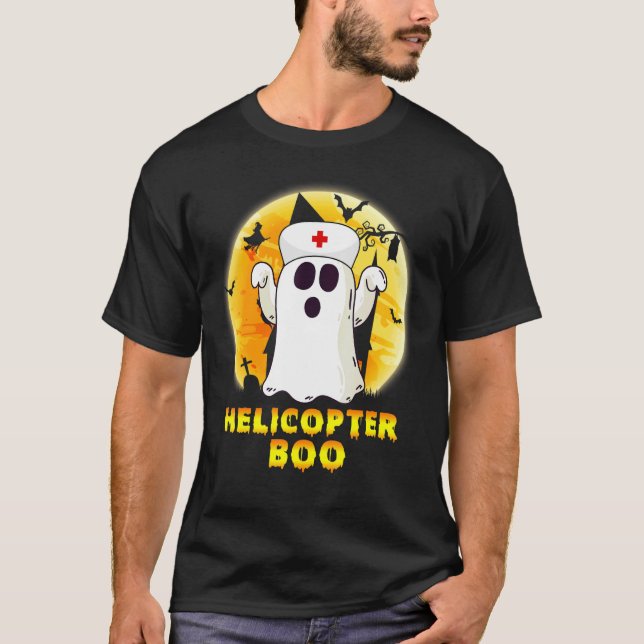 Halloween Ghost Helicopter Boo Nurse Nursing Manar T Shirt (Framsida)