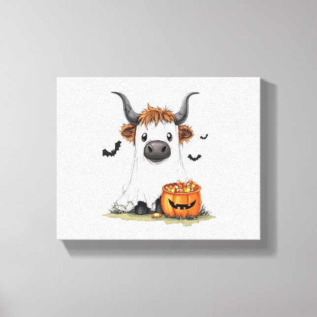 Halloween Ghost Highland Cow PNG Canvastryck (Framsida)
