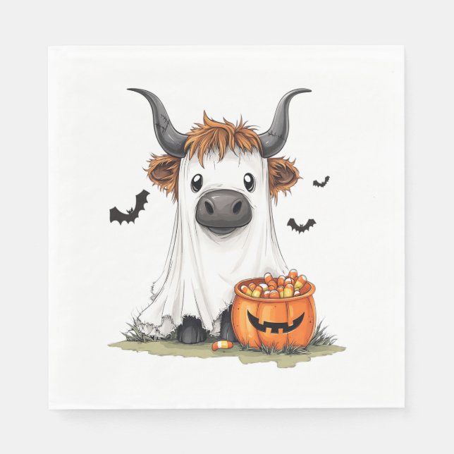 Halloween Ghost Highland Cow PNG Pappersservett (Framsidan)