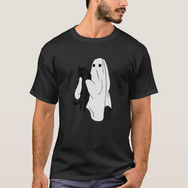 Halloween Ghost Holding Black Cat Kärlek Spooky Se T Shirt (Framsida)