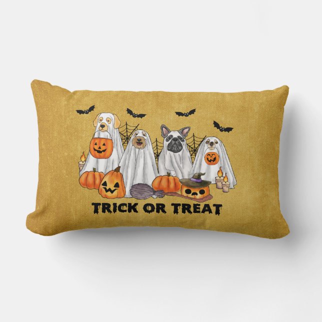 Halloween Ghost Hundar Pillow Lumbarkudde (Framsida)