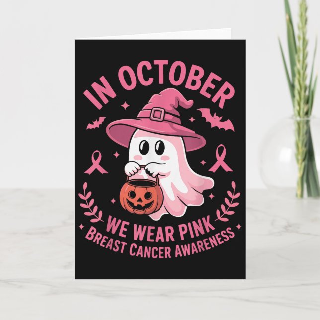 Halloween Ghost In October We Wear Nk Breast Cance Kort (Framsida)