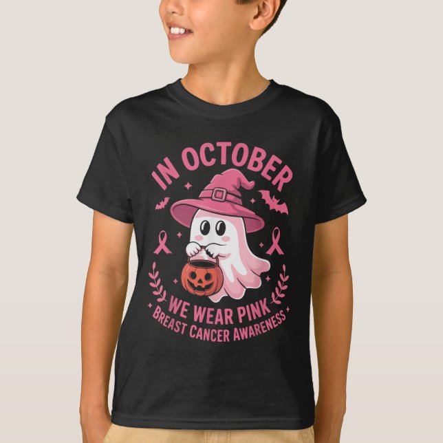 Halloween Ghost In October We Wear Nk Breast Cance T Shirt (Framsida)