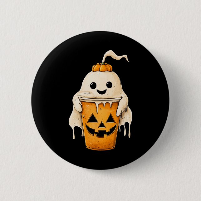 Halloween Ghost-iserad kaffe med Pumpkin Roligt Sp Knapp (Framsida)