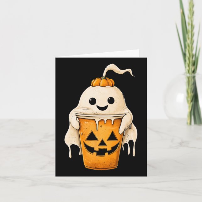 Halloween Ghost-iserad kaffe med Pumpkin Roligt Sp Kort (Framsida)