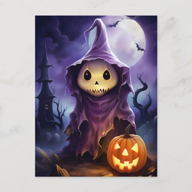 Halloween Ghost Jack-o'-lantern Illustration Helg Vykort (Framsida)
