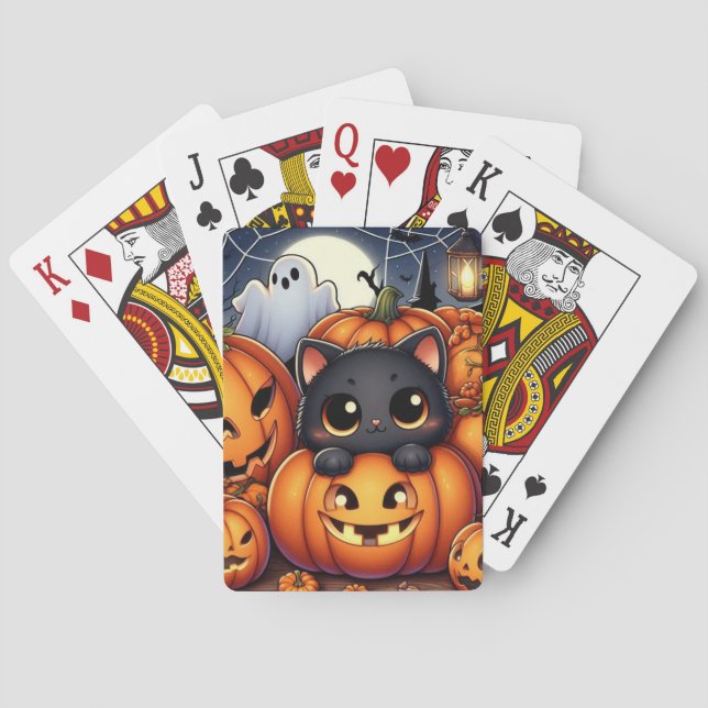 Halloween Ghost, Jack-O-lanternor och svart katt Casinokort (Baksidan)