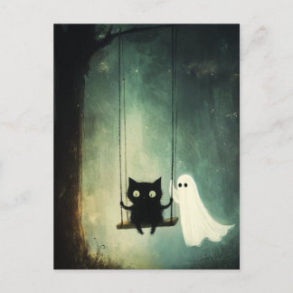 Halloween Ghost, katt på gång Vykort