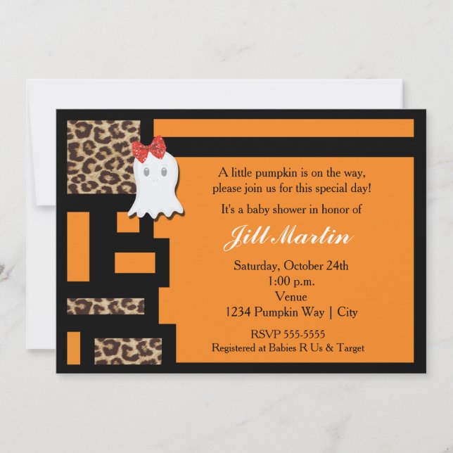 Halloween Ghost & Leopard Baby Shower-inbjudan Inbjudningar (Framsida)