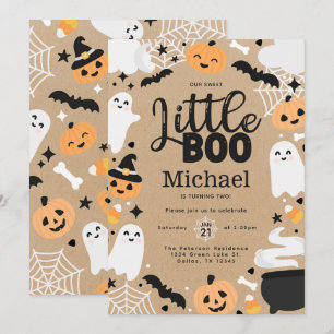 Halloween Ghost Little Boo 2:a födelsedagen Party Inbjudningar