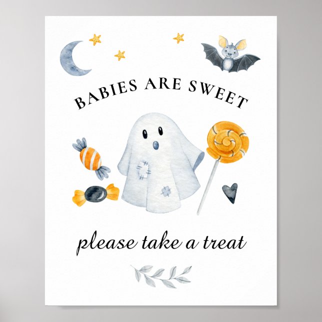 Halloween Ghost Little Boo Baby Shower Sweets Sign Poster (Framsidan)