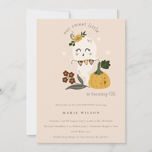 Halloween Ghost Little Boo i någon ålder vid födel Tack Kort (Framsida)