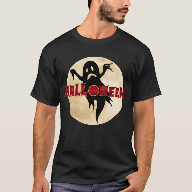 Halloween Ghost Måne T Shirt (Framsida)