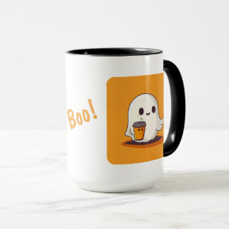 Halloween Ghost med kaffe kopp och Boo!