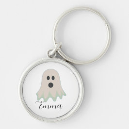 Halloween Ghost med Namn Rund Silverfärgad Nyckelring