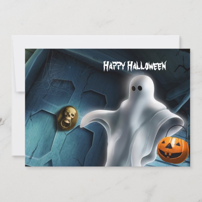 Halloween Ghost med pumkin Kort (Framsida)