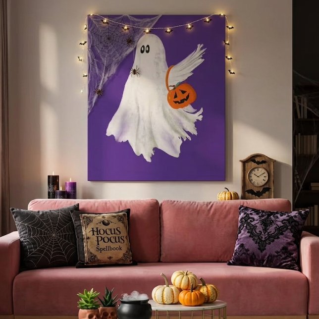 Halloween-ghost med pumpa-sockerhink  canvastryck (Skapare uppladdad)