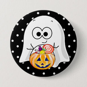 Halloween Ghost med Pumpkin Candy Bucket Button Knapp