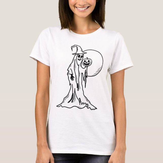 Halloween Ghost med Pumpkin T Shirt (Framsida)