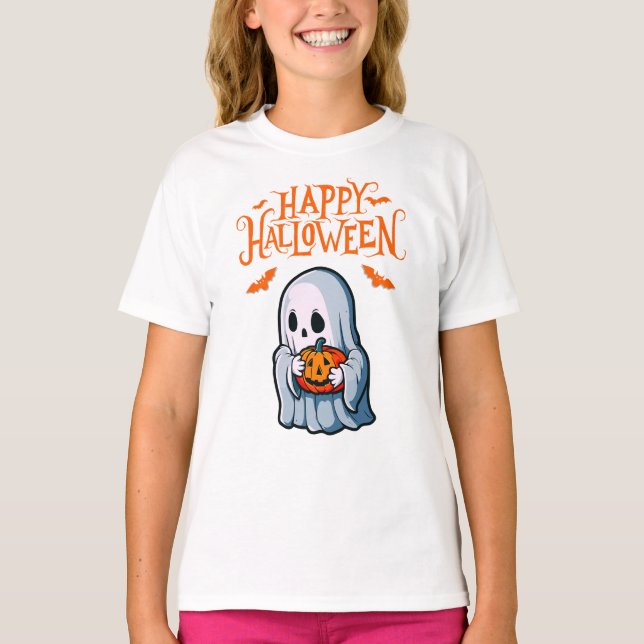 Halloween Ghost med Pumpkin t-shirt (Framsida)