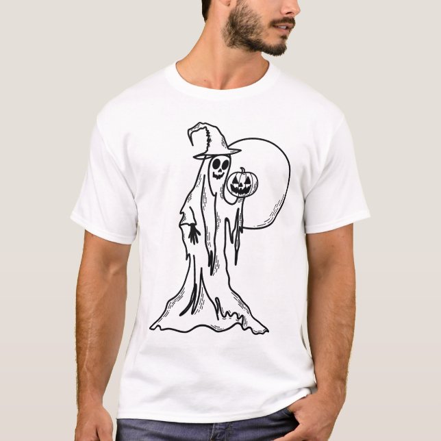 Halloween Ghost med Pumpkin T Shirt (Framsida)