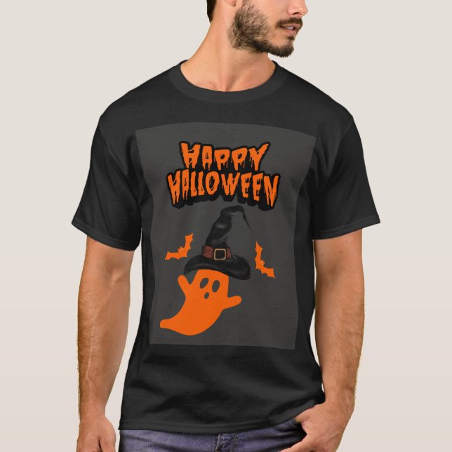 Halloween Ghost med Witch Hat Magic T Shirt (Framsida)