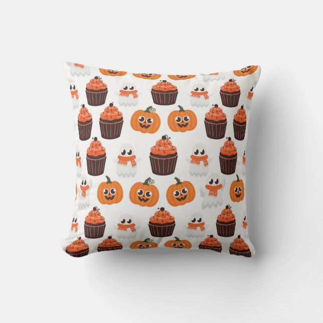 Halloween Ghost, Muffinsar och Pumpkins Kudde (Framsida)