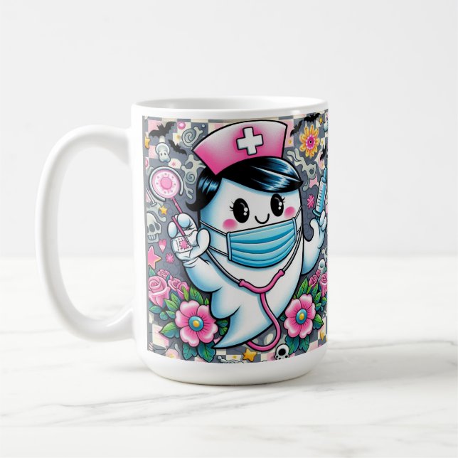 Halloween Ghost Nurse med mask och sprutor Kaffemugg (Vänster)