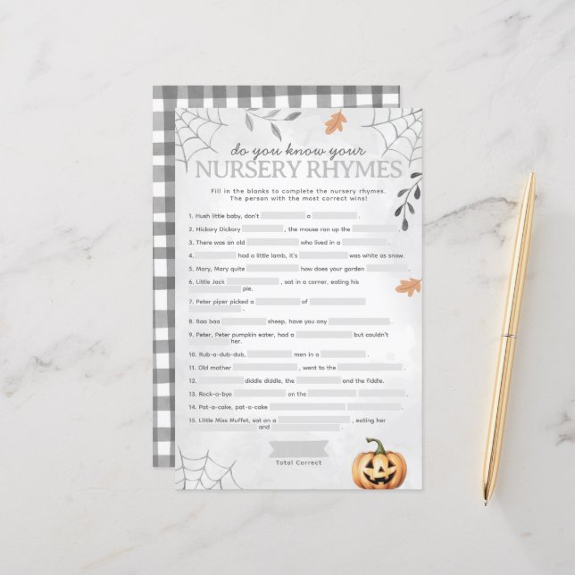 Halloween Ghost Nursery Rhyme Baby Shower-spel (Fram/Back In Situ)