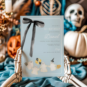 Halloween Ghost och Black Bow Birthday Inbjudningar
