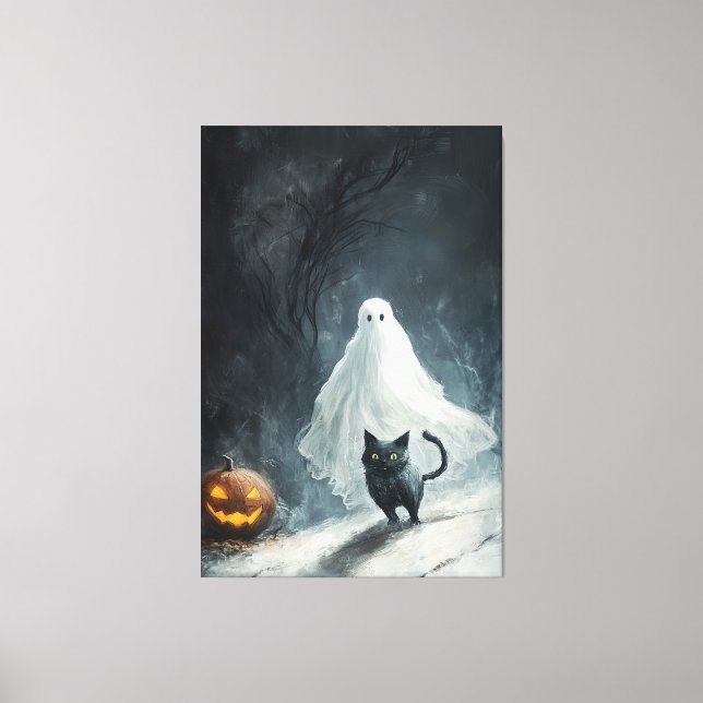 Halloween Ghost och Black Cat Canvastryck (Framsida)