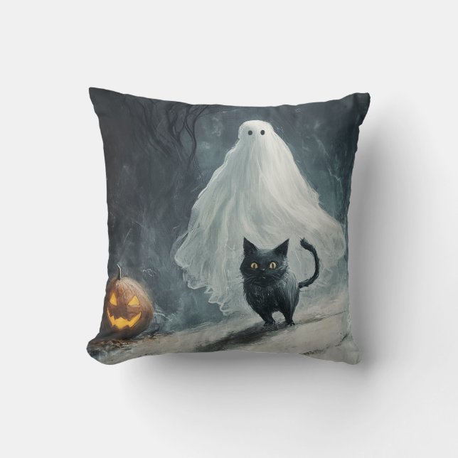 Halloween Ghost och Black Cat Kudde (Framsida)