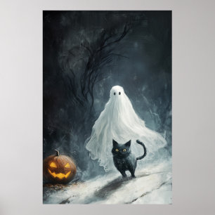 Halloween Ghost och Black Cat Poster