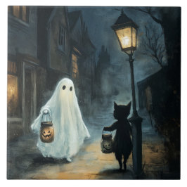 Halloween Ghost och Cat-räknare Kakelplatta