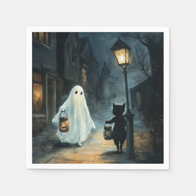 Halloween Ghost och Cat-räknare Pappersservett (Framsidan)