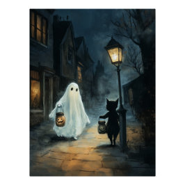 Halloween Ghost och Cat-räknare Perfect Poster