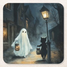 Halloween Ghost och Cat-räknare Underlägg Papper Kvadrat