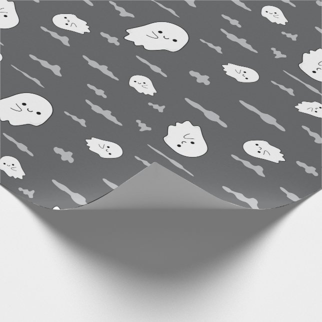 Halloween Ghost och Cloud Mörk Grått Wrapping Papp Presentpapper (Hörn)