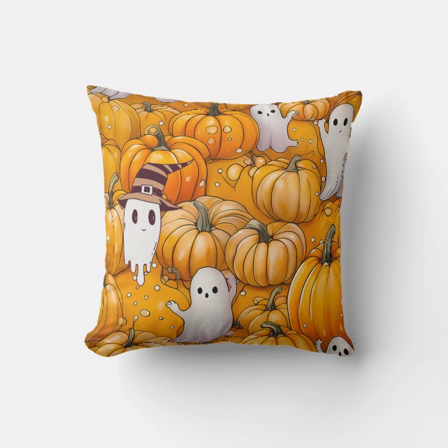 Halloween Ghost och Pumpkin Mönster Kudde (Framsida)
