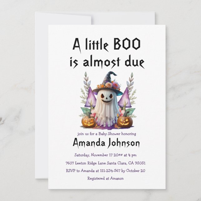 Halloween Ghost och Pumpkins Little Boo Baby Showe Inbjudningar (Framsida)