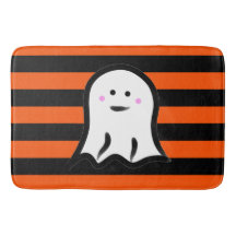 Halloween Ghost on Black and Orange Stripes 
